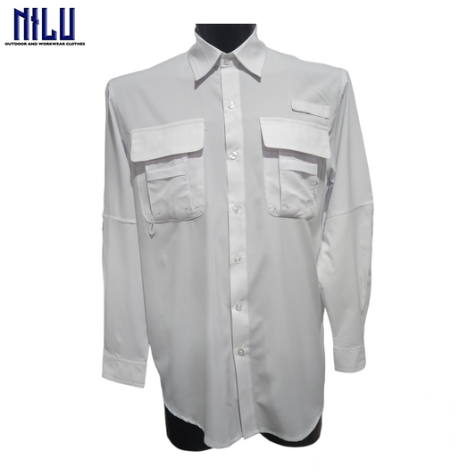 Camisa Pescador Polispandex Upf 50+ Aberturas Para Ventilar blanco
